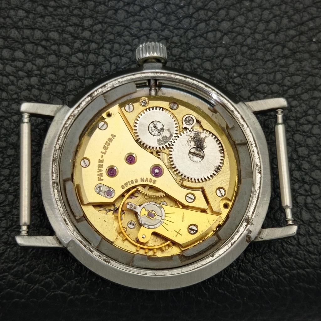 HAND-WINDING VINTAGE FAVRE LEUBA SWISS MENS BLUE COLOR DIAL WATCH A436436-2 R129-a436436
