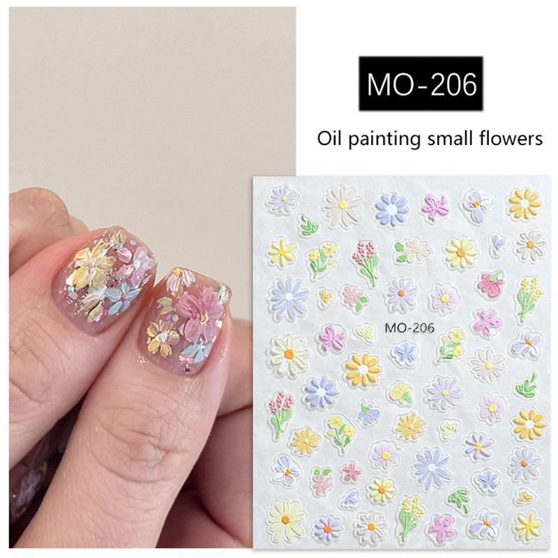 Frühlingsölmalerei Blume Nagelaufkleber 5D Relief Nagelkunst Aufkleber Decals Maniküre Charms Hochwertige Klebende Nagelaufkleber