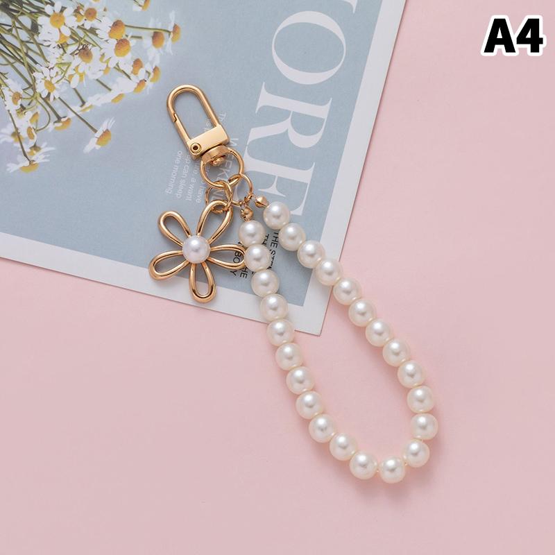 Simulation Pearl Keychains Love Flower Pendant For Bag Car Doll Pendant Beaded Key Charm Decoration For Women Mobile Phone DIY