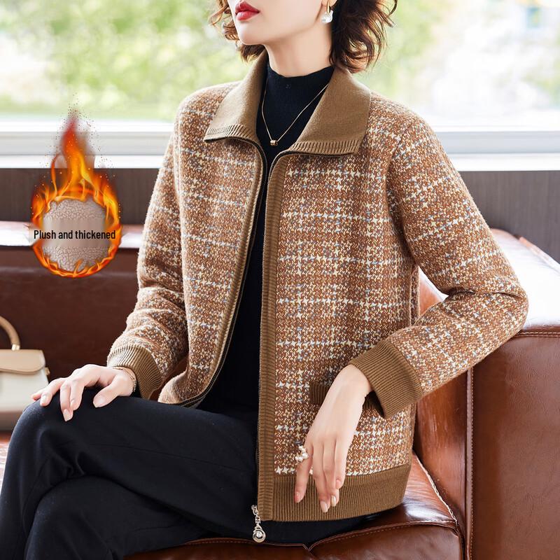

BAOLIANDUO Women s Fleece-Lined Plaid Lapel Jacket