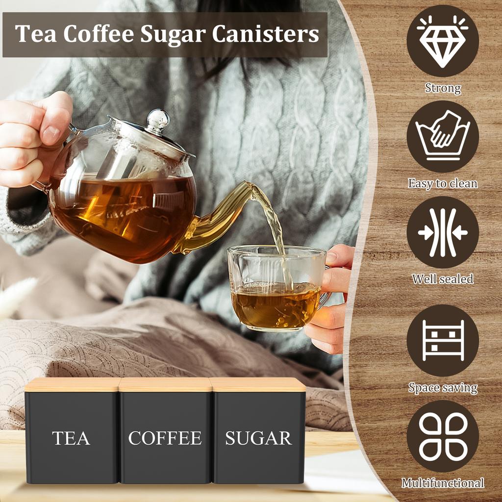 3 st Te Socker Kaffe Burkset med Bambulock Stor Kapacitet Te Socker Kaffe Behållarset Förseglad Te Socker Kaffe Burk