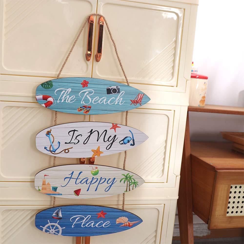 Wall Art Sailing Surfboard Pendant Hanging Wooden Beach Sign Summer Ocean Wall Decoration  Hawaiian