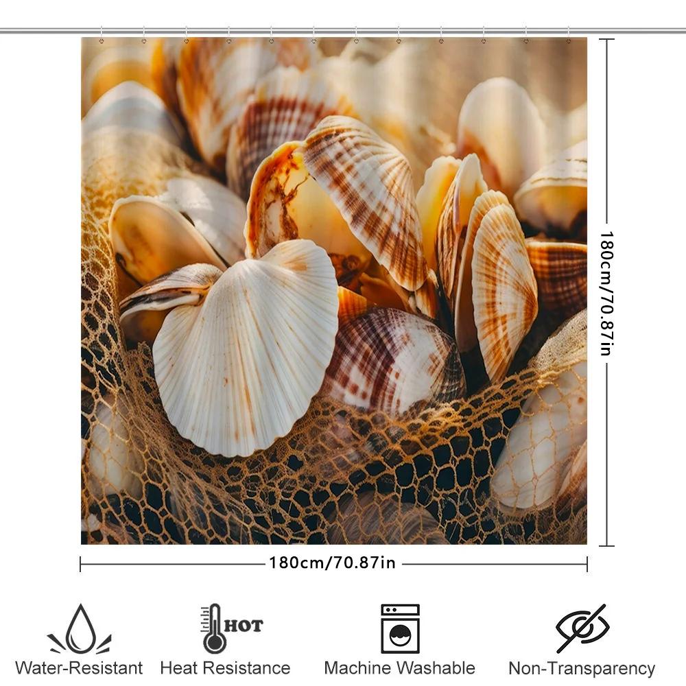 Seashell Bath Curtains Modern Design, Waterproof Fabric For Bathroom Decorations Various Colors Available