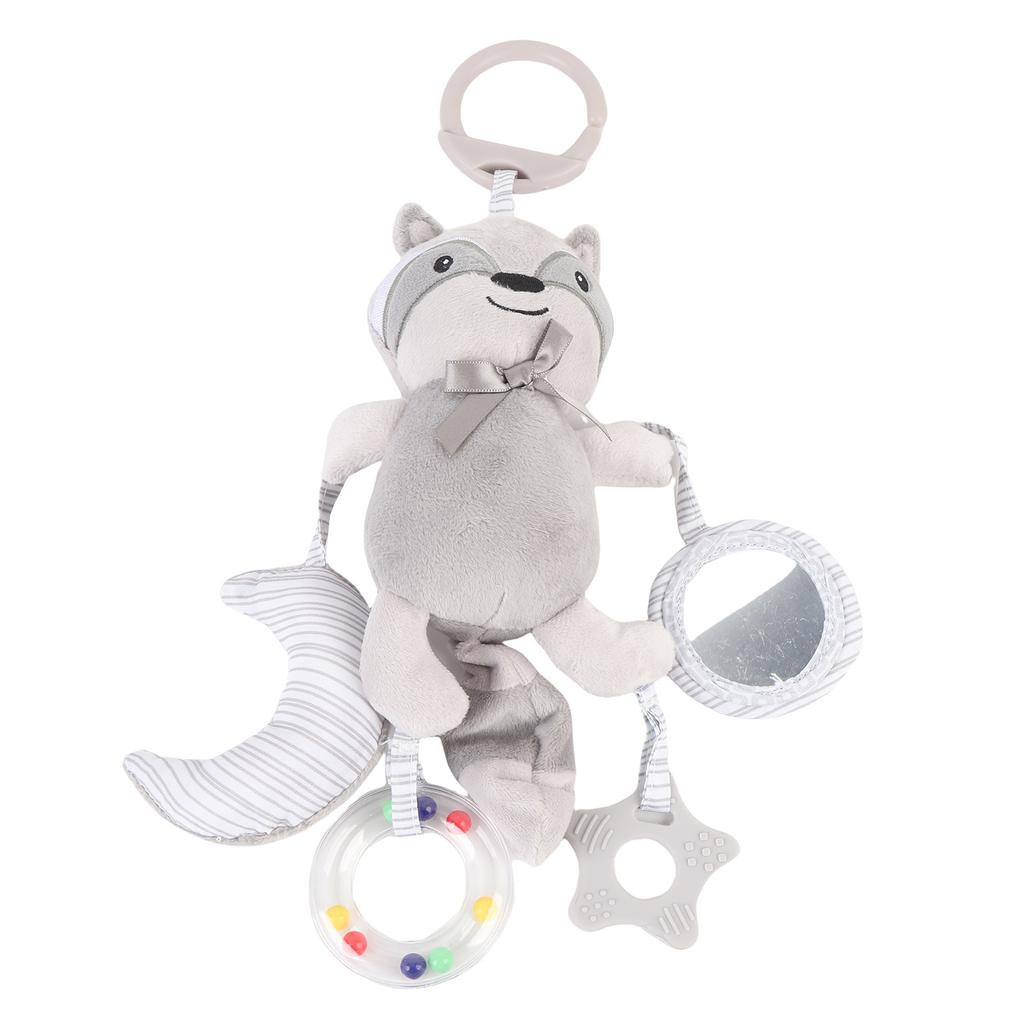 Baby Crib Hanging Rattles Toy Soft Cute Cartoon Animal Clip On Stroller Toy Plush for Infant Gray