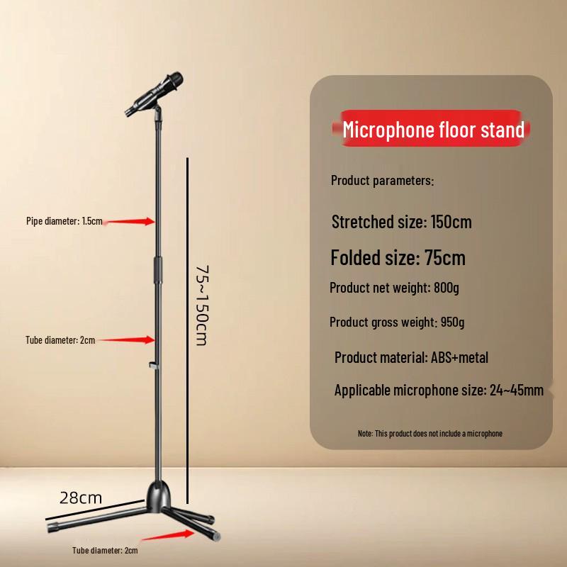Portable Floor-Standing Microphone Tripod Stand with Adjustable Height for Outdoor Stage Performance