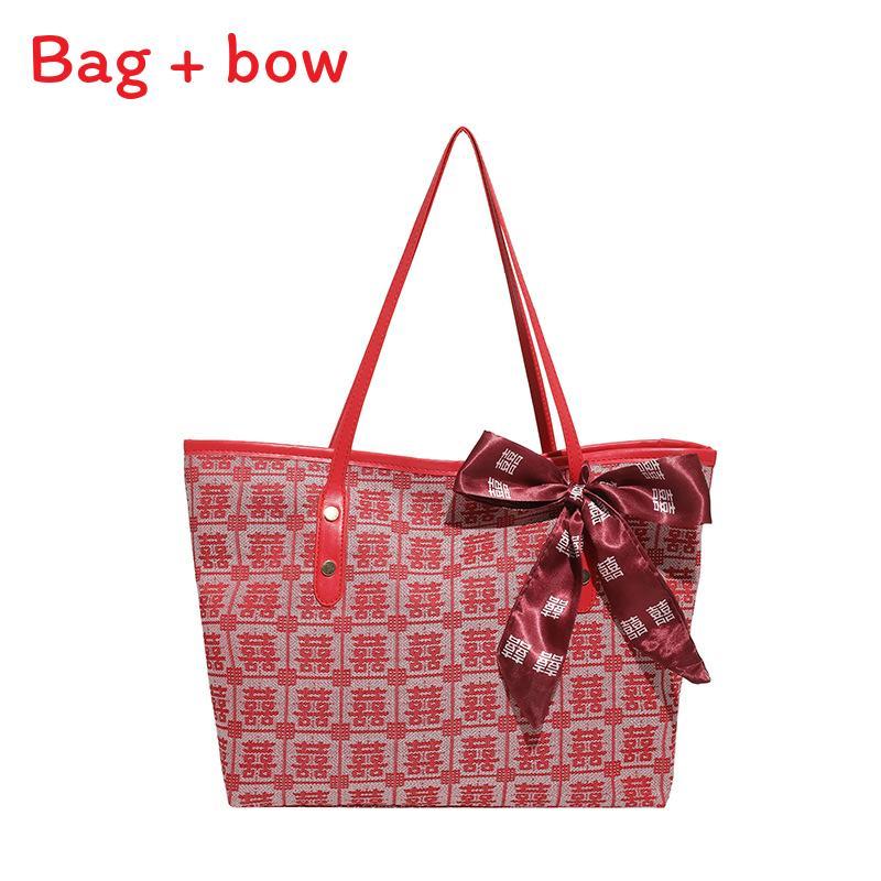 Chinese Style Red Canvas Large Capacity Tote Bag For Wedding And Daily Use