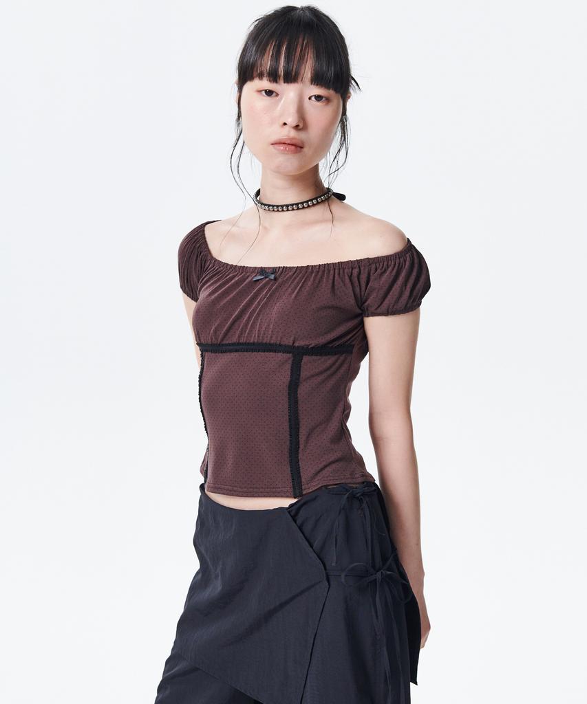 Leoninghai Polka Dot Slim Top [Brown]