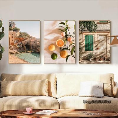 Spanische Architektur Apulien Dorf Fotografie Poster & Drucke Grünes Blatt Zimmerpflanzen Malerei Dekor Boho Bild Heimdekor