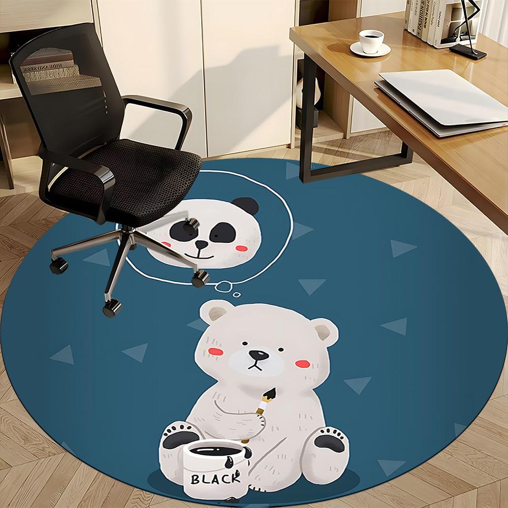 1pc Panda Bear Office Round Area Rug, Indoor Mat Suitable For Office, Under Office Chairs Bedroom Living Room Home Decor, Room Deco