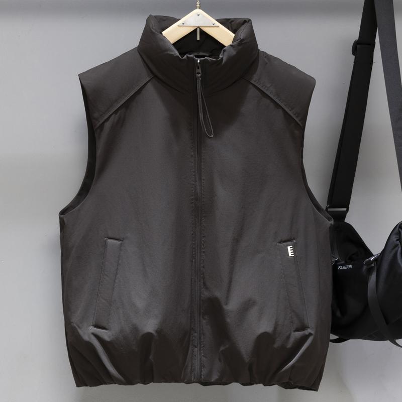Gilet imbottito da uomo 50% piumino d'anatra bianco, con colletto alla coreana, chiusura a zip, casual, caldo, senza maniche, per l'inverno