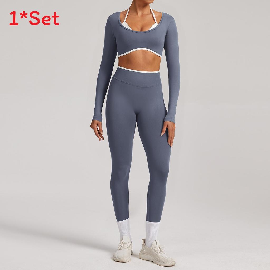 Seamless Yoga Set Long Sleeve Fitness Wear With Moisture Wicking For Women Outdoor Running