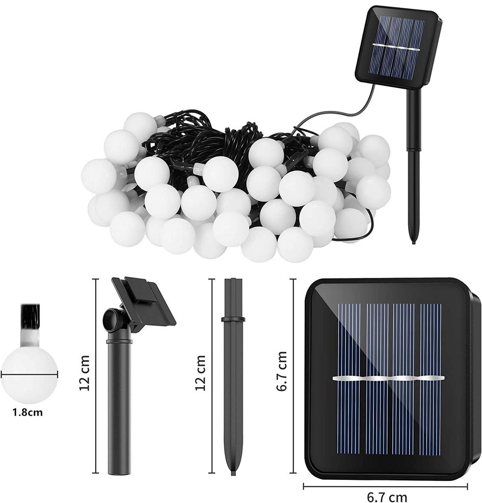[Set of 2] Solar LED String Lights, 50 Bulbs, 7M, IP65 Waterproof, 8 Modes, Automatic Turn-On at Night, Garland Lights, Camping, Christmas,