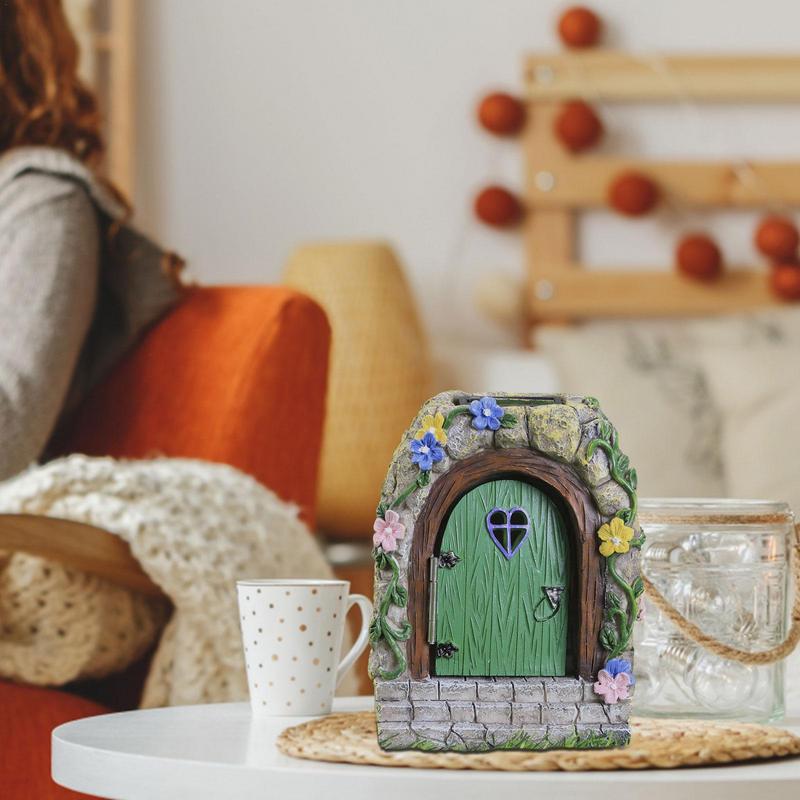 Garden Fairy Door Statue Solar Garden Statue Outdoor Fairy Gate Resin Tree Miniatures With Steps And Open Door Mystical Lighted