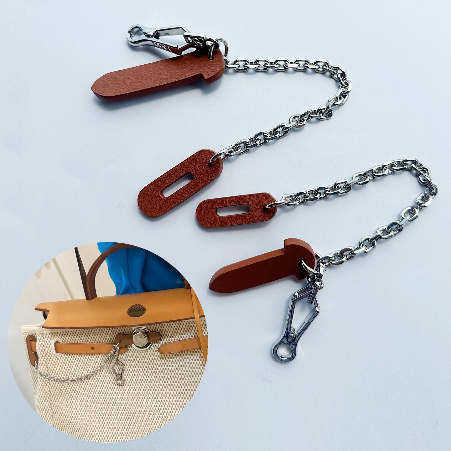 Accessori per Borsa con Chiusura a Spilla in Pelle: Catena Decorativa e Fibbia in Vera Pelle per Mini Herbag marrone