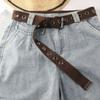 Chic Brown Canvas Belt With Hollow Out Eyeball Design For Men And Women Extra Long In Stock