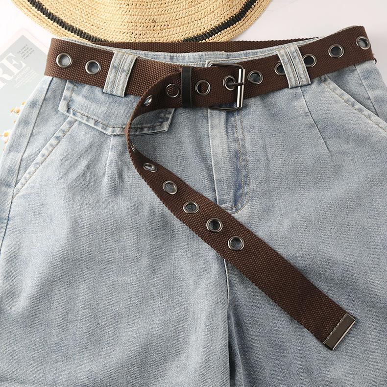 Chic Brown Canvas Belt With Hollow Out Eyeball Design For Men And Women Extra Long In Stock