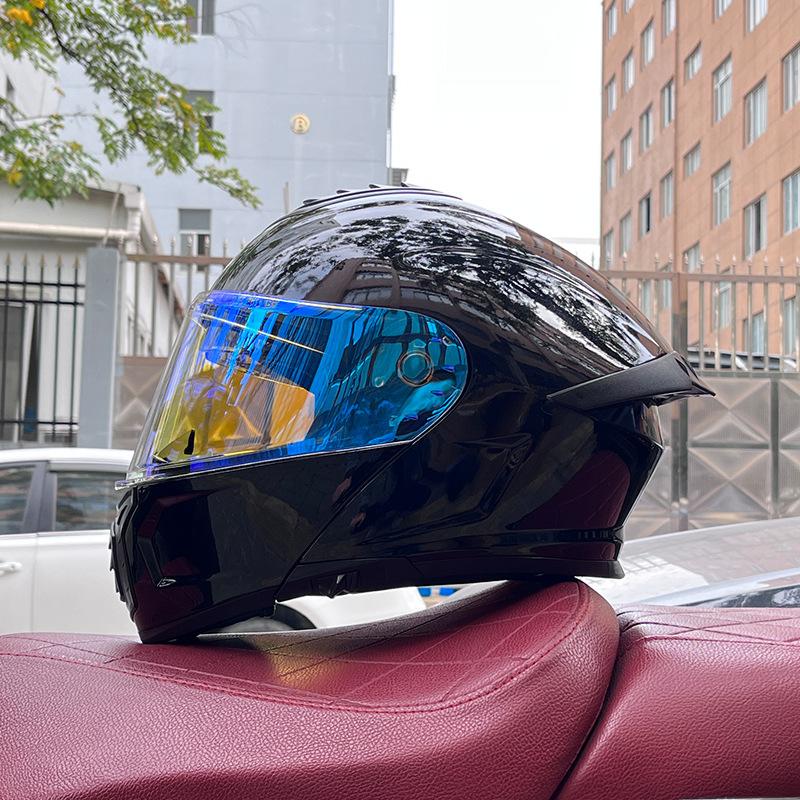 Electric vehicle helmet men's and women's face-opening helmet summer double mirror tail semi-full cover type personalized four-season Bluetooth couple