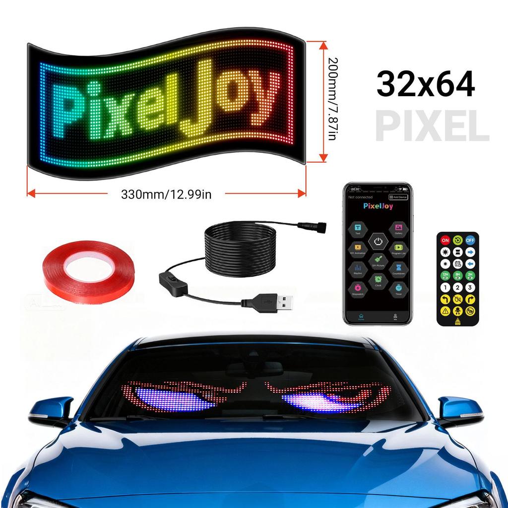 Smart LED Car Sticker: Full Color Flexible Display with Bluetooth Scrolling Subtitles for In-Car Advertising.