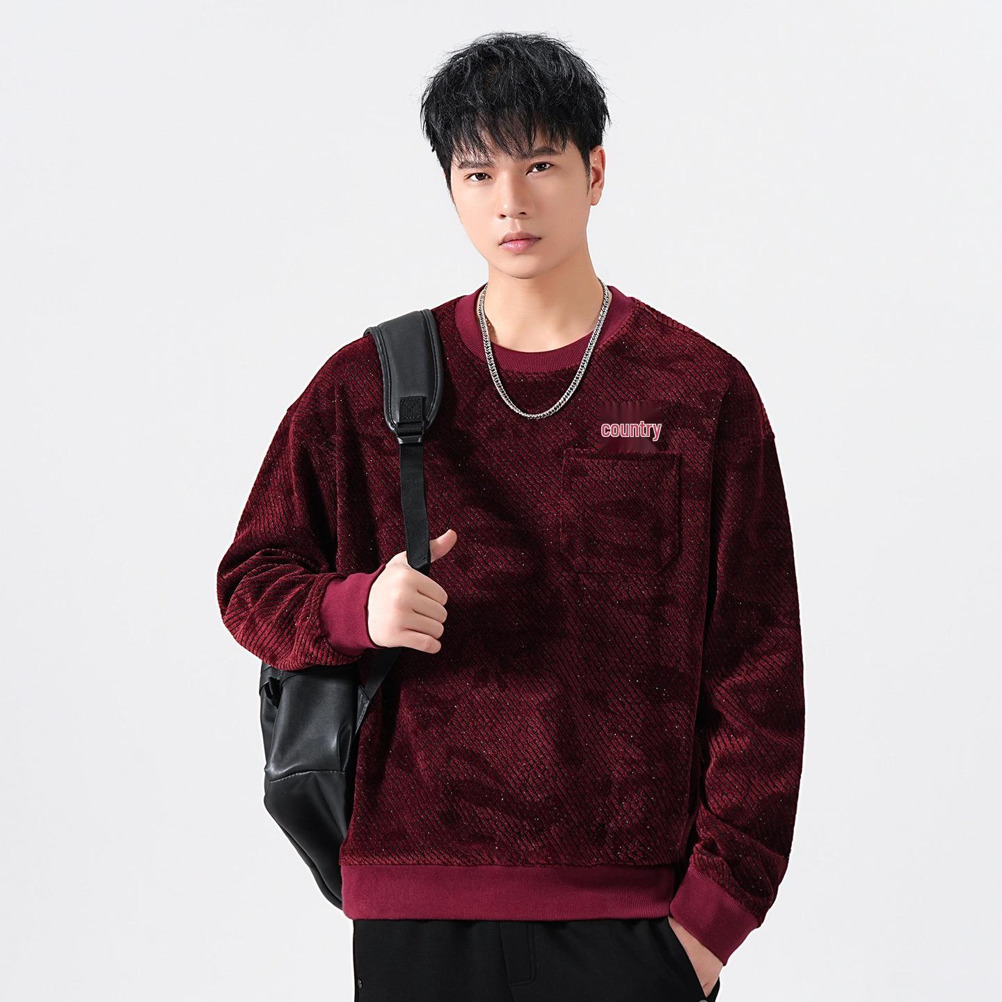 

Trendy Brand Men s Round Neck Hoodie - High-End Autumn/Winter Street Style, Casual Long Sleeve Base Layer Top M for 110-130 lbs
