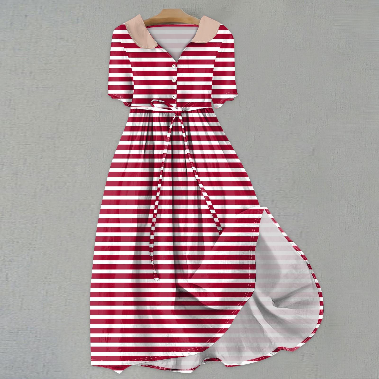 

Женская мода повседневное платье с воротником с лацканами и короткими рукавами с принтом и ремнями XL красный