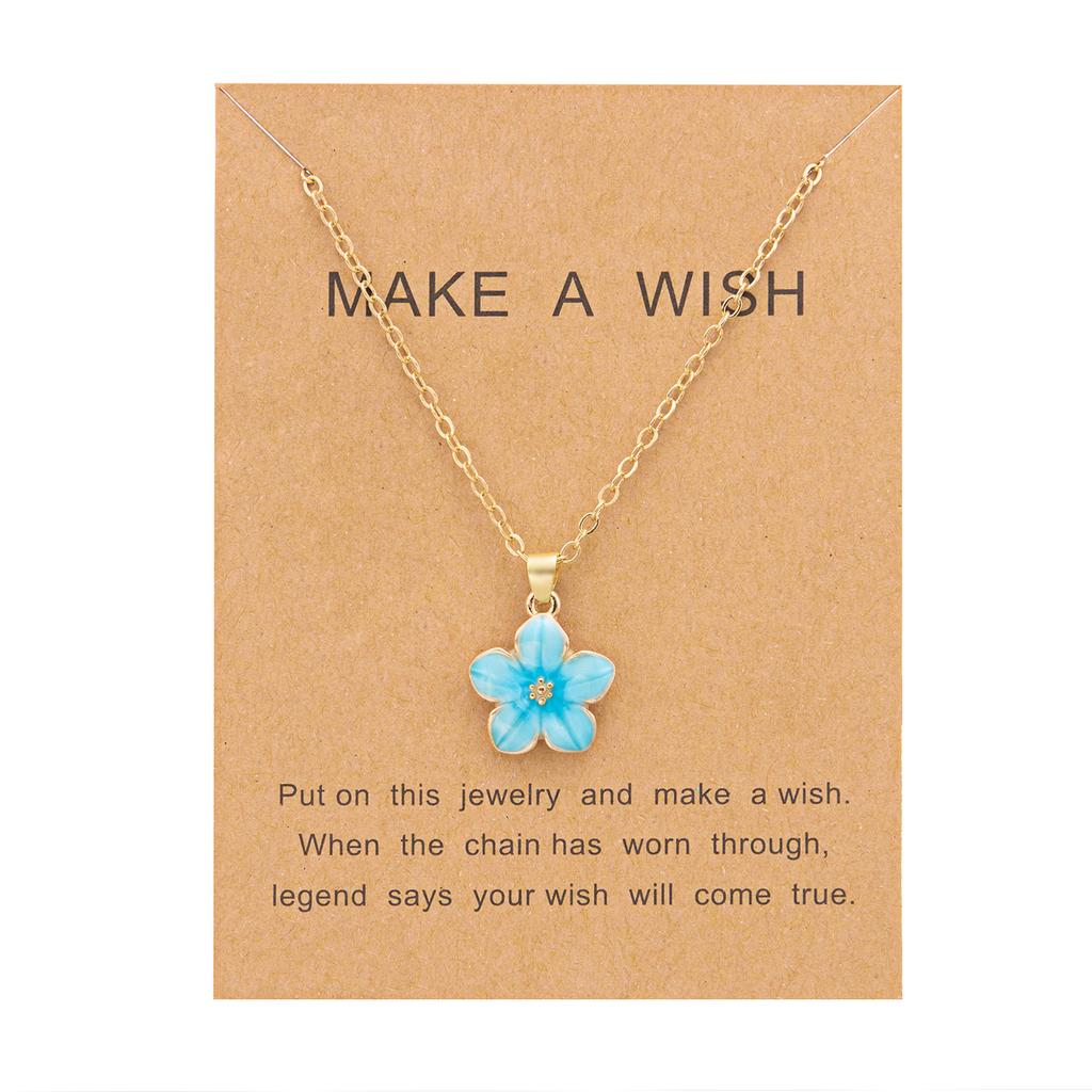 Fashion Enamel Flower Pendant Necklace for Women Romantic Colorful Cherry Blossom Necklace Make A Wish Cardboard Jewelry Gifts