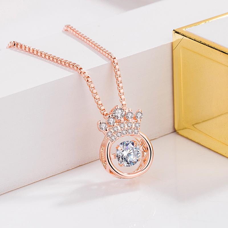 Korean Dancing Heart Crown Pendant Rose Gold Necklace Choker - Simple Fashion Jewelry for Women