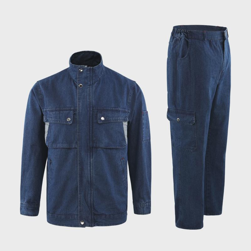 Men's Flame Retardant Denim Workwear Set for Spring and Autumn – Anti-Scald Protection for Electric Welders