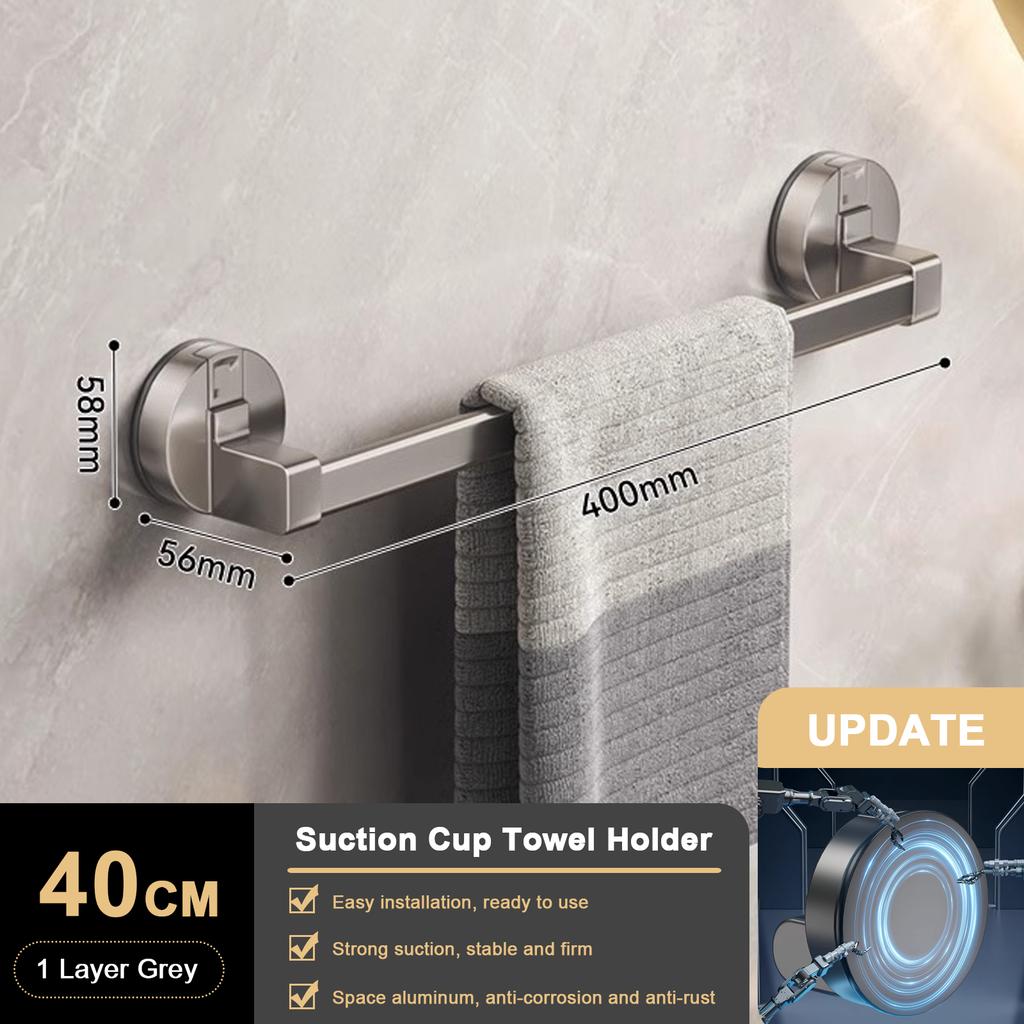 Suction Cup Bathroom Hand Towel Rack Holder Wall Mount No Drill 30/40/50cm Towel Bar Double Bar 2 Tier Apartment Space Saving