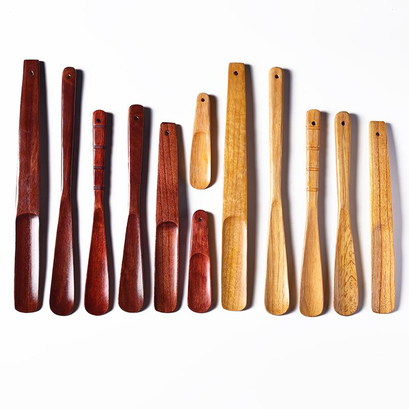 Natural Wood Shoe Horn, Short & Long Handle Shoehorn with Hanging Hole, Handheld Shoe Helper for Travel, Leather Shoes & Boots