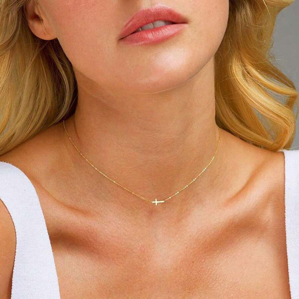 Collana Ciondolo Croce Delicato Vintage in Acciaio Inossidabile Semplice Moda Fede Per Donne Gioielli Quotidiano Pendolare Con