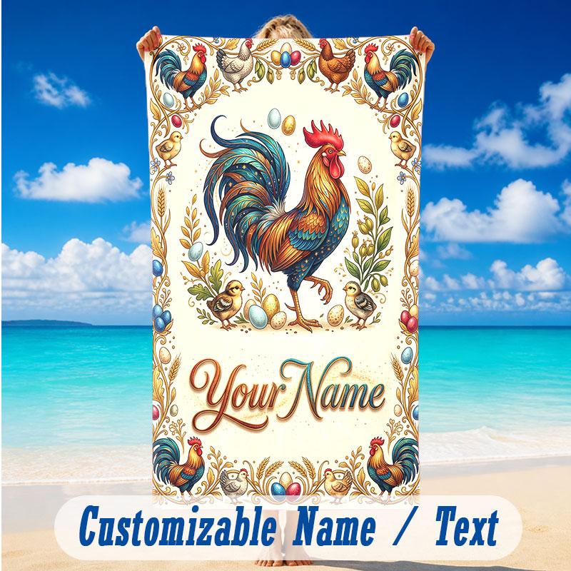 Easter Bunny Theme Beach Towel Personalized Custom Name & Text Soft Quick Dry Beach Towel for Swimming Travel