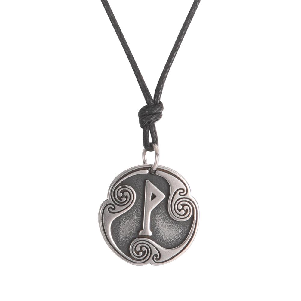 Retro Mysterious Runes Necklace Viking Jewelry Rope Chain Adjustable Necklaces Stainless Steel Pendant Amulet Jewelry