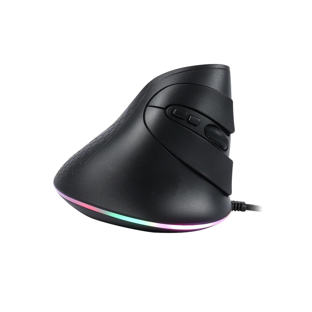 Vertical Wired Optical Gaming Mouse, 7 Buttons, 6 DPI Modes, Programmable LED Lighting Modes, Ergonomic, Right-Handed, Vertical, Large, Compatible