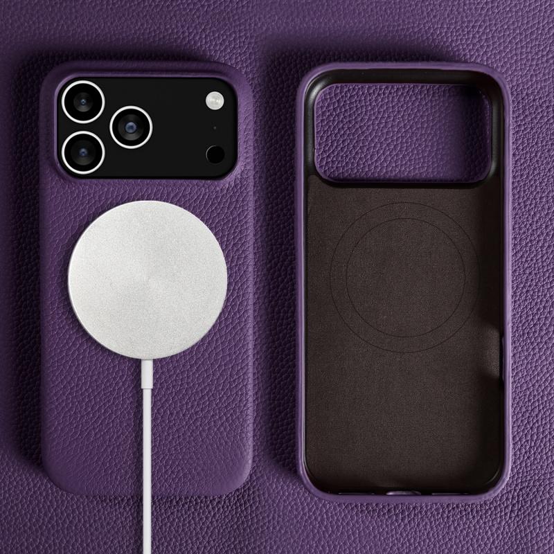 Luxury Litchi Genuine Leather Magnetic Suction Case For Iphone 17 16 15 14 13 Pro Max Air Full Protection Shockproof Back Cover