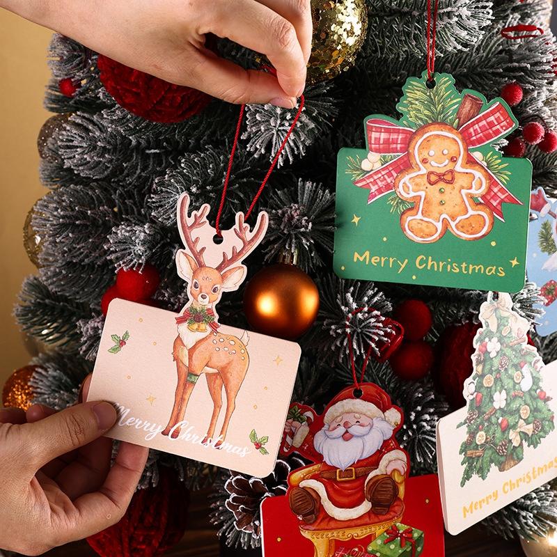 Merry Christmas Greeting Cards New Year 2025 Blessing Postcard Navidad Foldable Greeting Cards Xmas Tree Party Hanging Decor