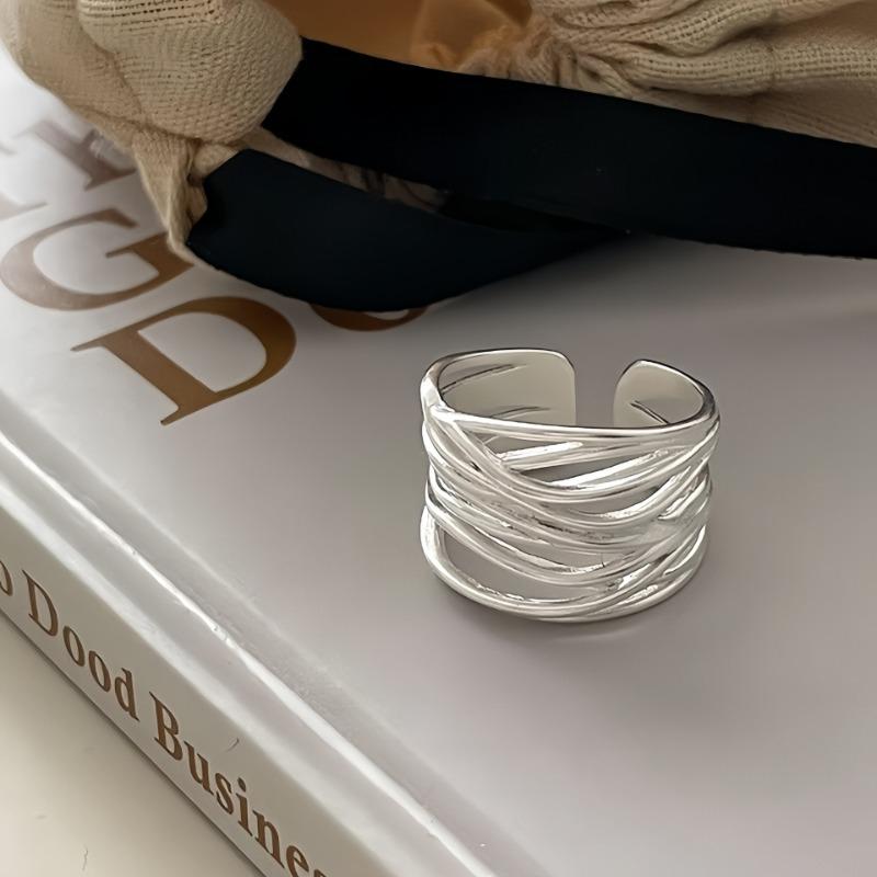 925 Silver Open Rings for Women Fashion Handmade Geometric Irregular Lines Ring Party Wedding Jewelry Holiday Gifts