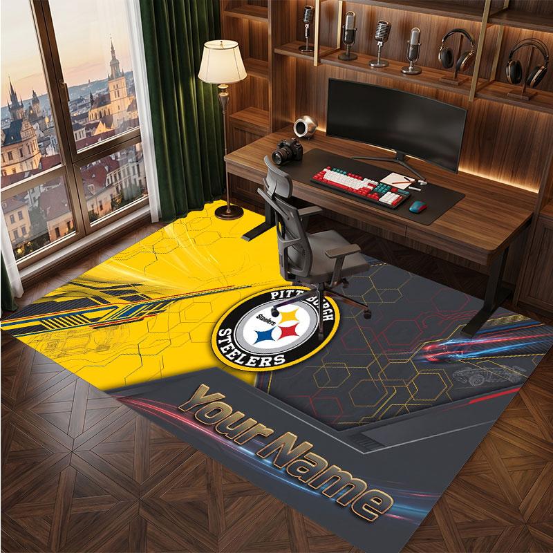 Pittsburgh Steelers Personalisiertes Kristall-Samt-Teppich, Benutzerdefinierter Name Text Weicher Anti-Rutsch-Teppich für Wohnzimmer Schlafzimmer