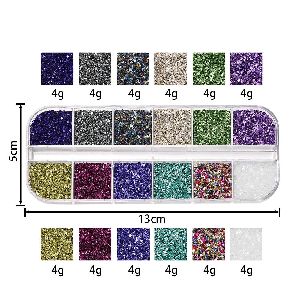 

48Grams/Box 12 Colors Crushed Glass Stones Resin Filling Irregular Broken Stone for DIY Epoxy Resin Mold Crafts Nail Art Decor