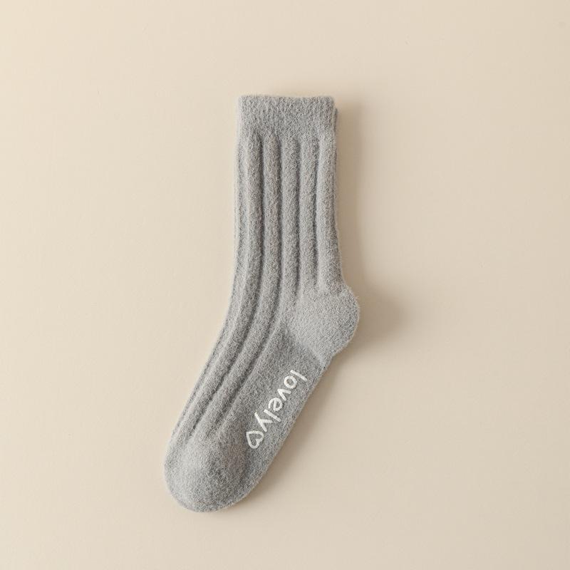 

Thickened Socks Women S German Velvet Self-Heating Plush Medium Tube Socks Japanese Solid Color Dispensing Non-Slip Floor Socks Stacking Socks Women One size fits all серый