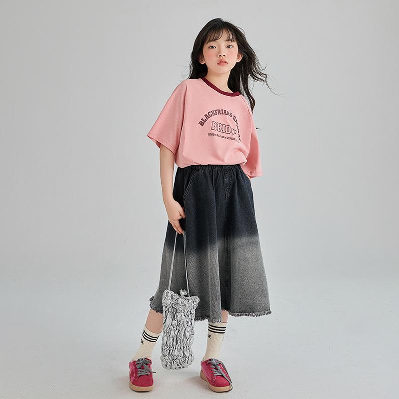 Girls' Summer 2025 Trendy Short Sleeve T-shirt - Thin Style for Big Kids