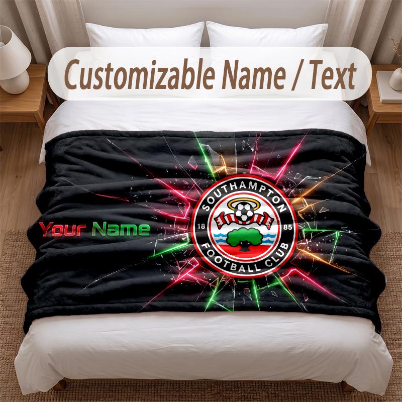 Southampton FC Printed Flannel Blanket Custom Name Text Soft Warm Throw For Bedroom Holiday Gift
