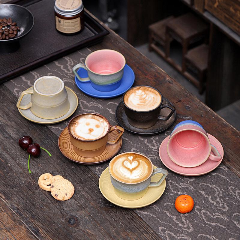 120ml Ceramic Coffee Cup And Dish Set High Beauty Gradient Colors Homestay Restaurant Flower Cup Creative Retro Milk Water Cup