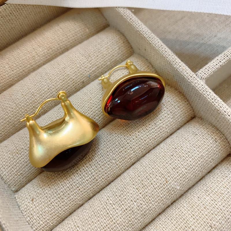 1Pair Retro Brown Transparent Resin Drop Earrings Matte Metal Geometric Hoop Earrings For Women  Simple Metal Jewelry