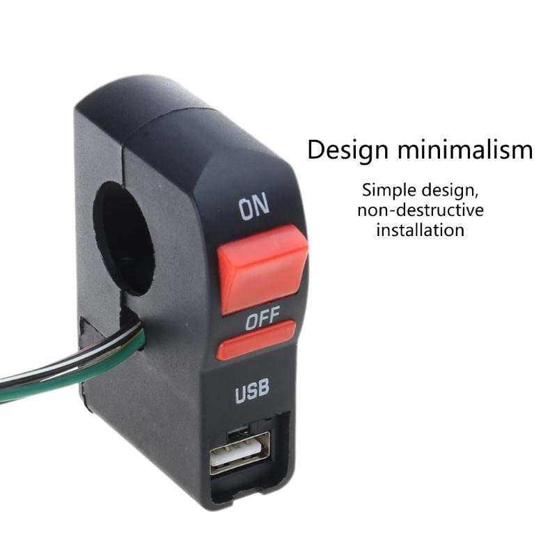 Interruptor de Farol Universal para Scooter Botão Liga/Desliga no Guidão com Carregador USB para Carro
