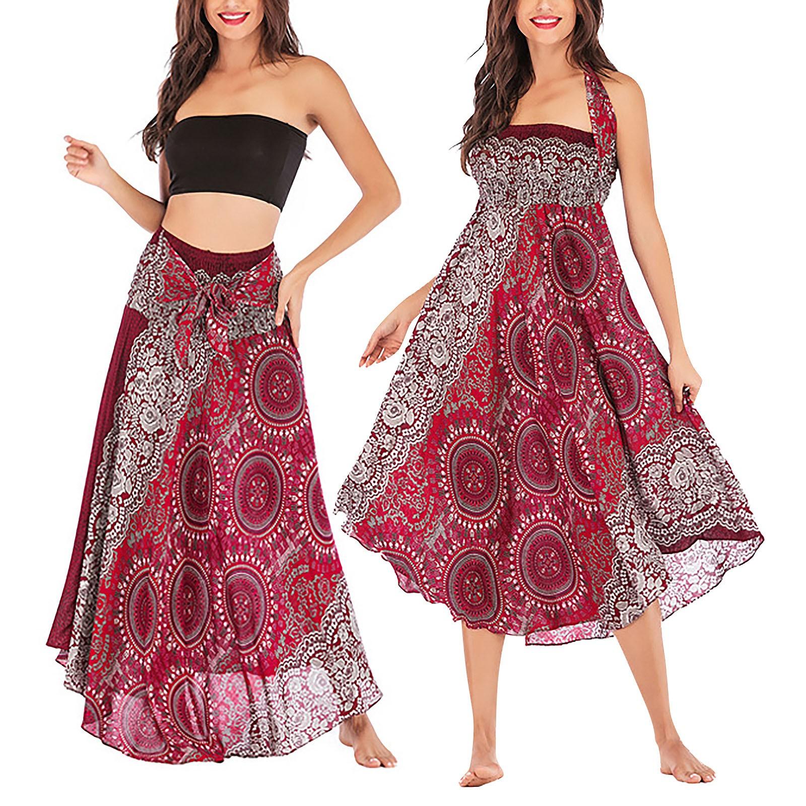 

Жіноча літня повсякденна темпераментна приморська сукня з V-подібним вирізом, розрізом та принтом One Size винний