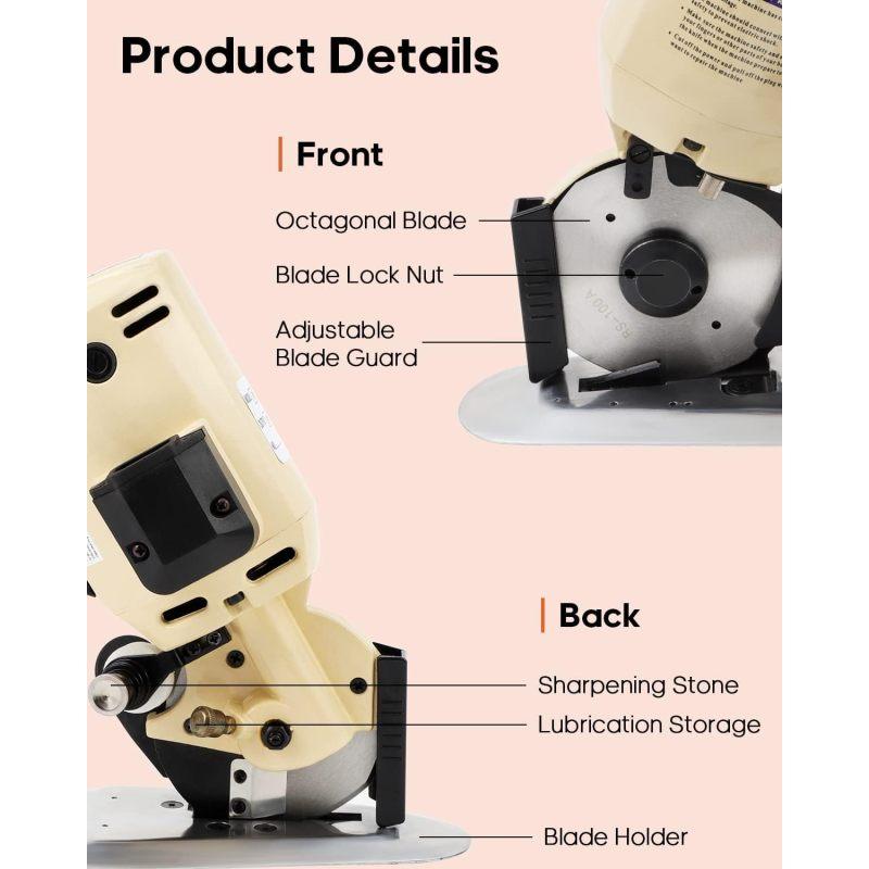 Electric Rotary Fabric Cutter,Octagonal Blade Cloth Cutter Electric Scissors with Automatic Sharpener for Multi Layer Carpet Leather