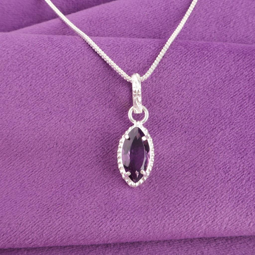 Natural Amethyst Sterling Silver Daughter Gift Unique Engagement Pendant Jewelry PP-59-3