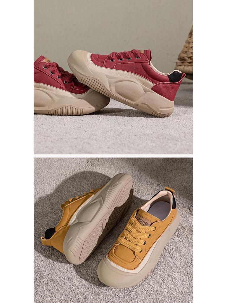 Women's Retro Leather Sneakers: Spring Thick-Soled Lace-Up Flats, Versatile Casual Sport Shoes with Soft Sole