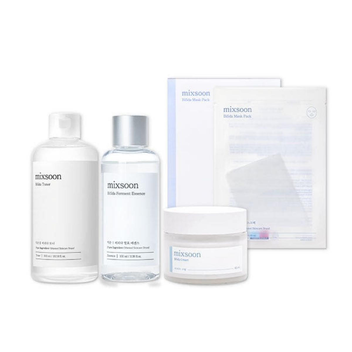 MIXSOON Bifida Line Best 4-Piece Skincare Set (Toner 300ml, Essence 100ml, Cream 50ml, Mask 5 Sheets)