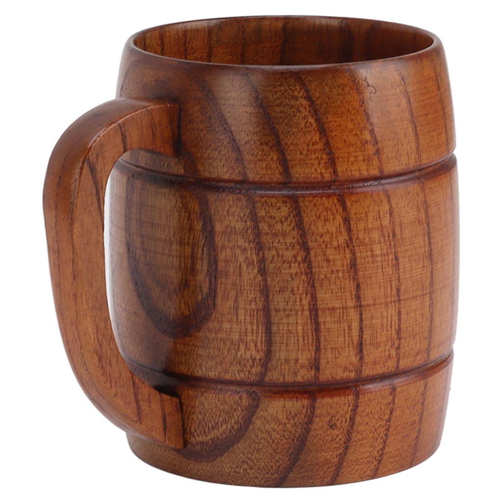Wooden Beer Mug with Handle 300ml Prevent Scald Carved Drinkware Wood Drinking Cup for Tea Milk Beer Kitchen Home Bar